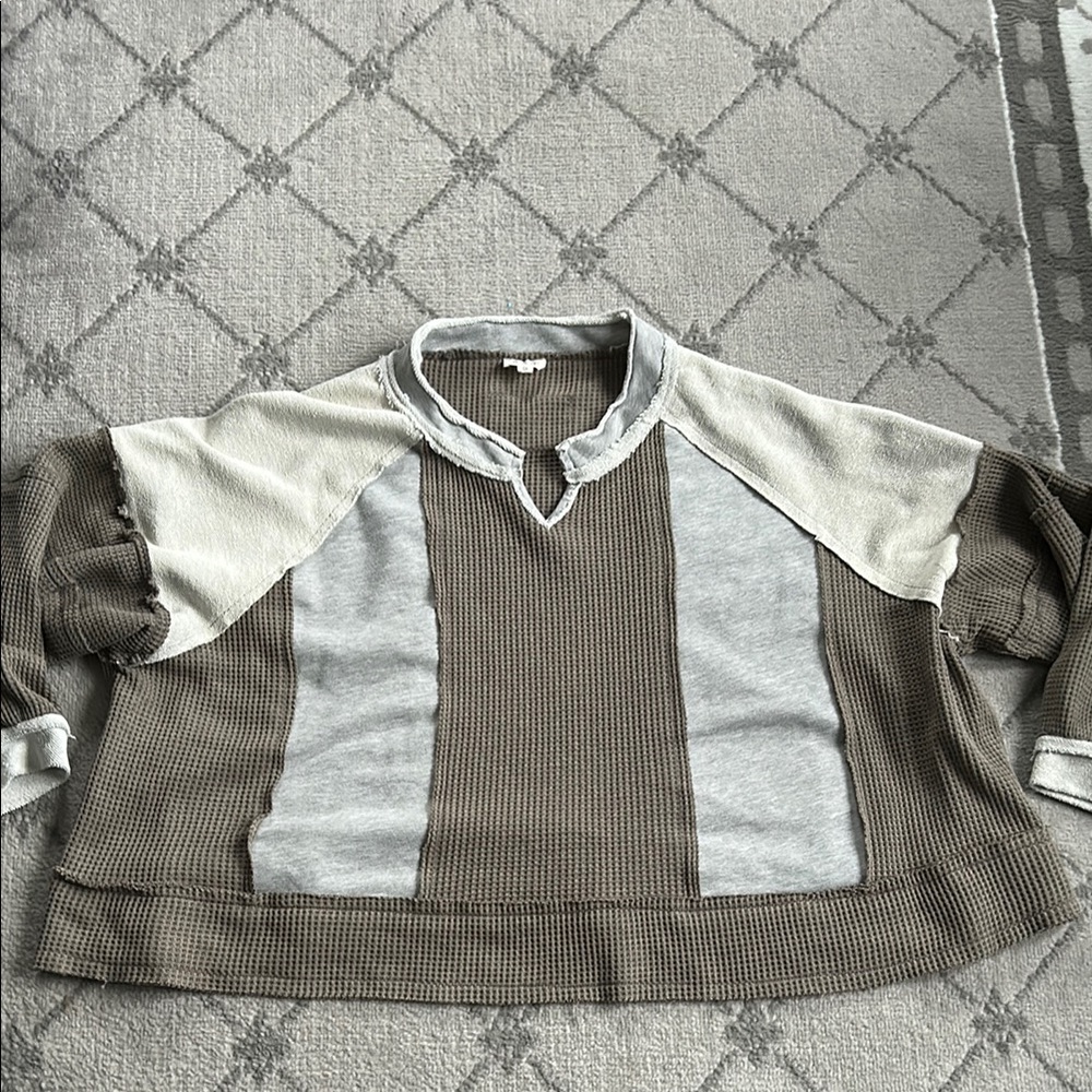 Pol On Solid Ground Frayed Oversized Top - image 1